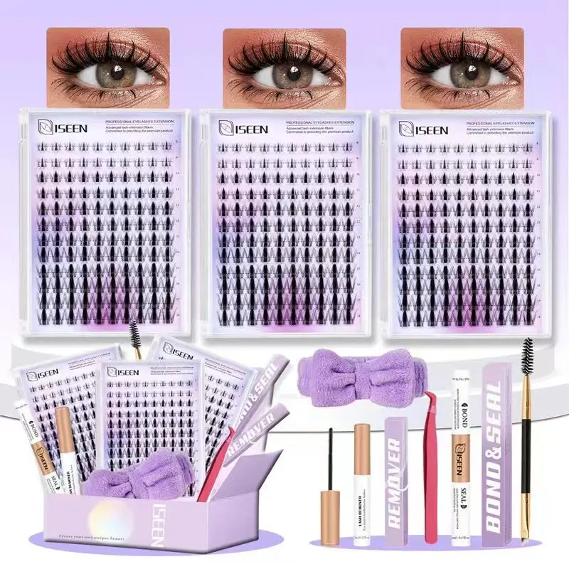 Manga C Curl Wet Look Lashes Extension Kit, Cluster Eyelashes Kit, Eyelash Clusters with Bond&Seal & Tweezers & Remover&Hairband, Individual Lashes, Wispy Eyelash Clusters