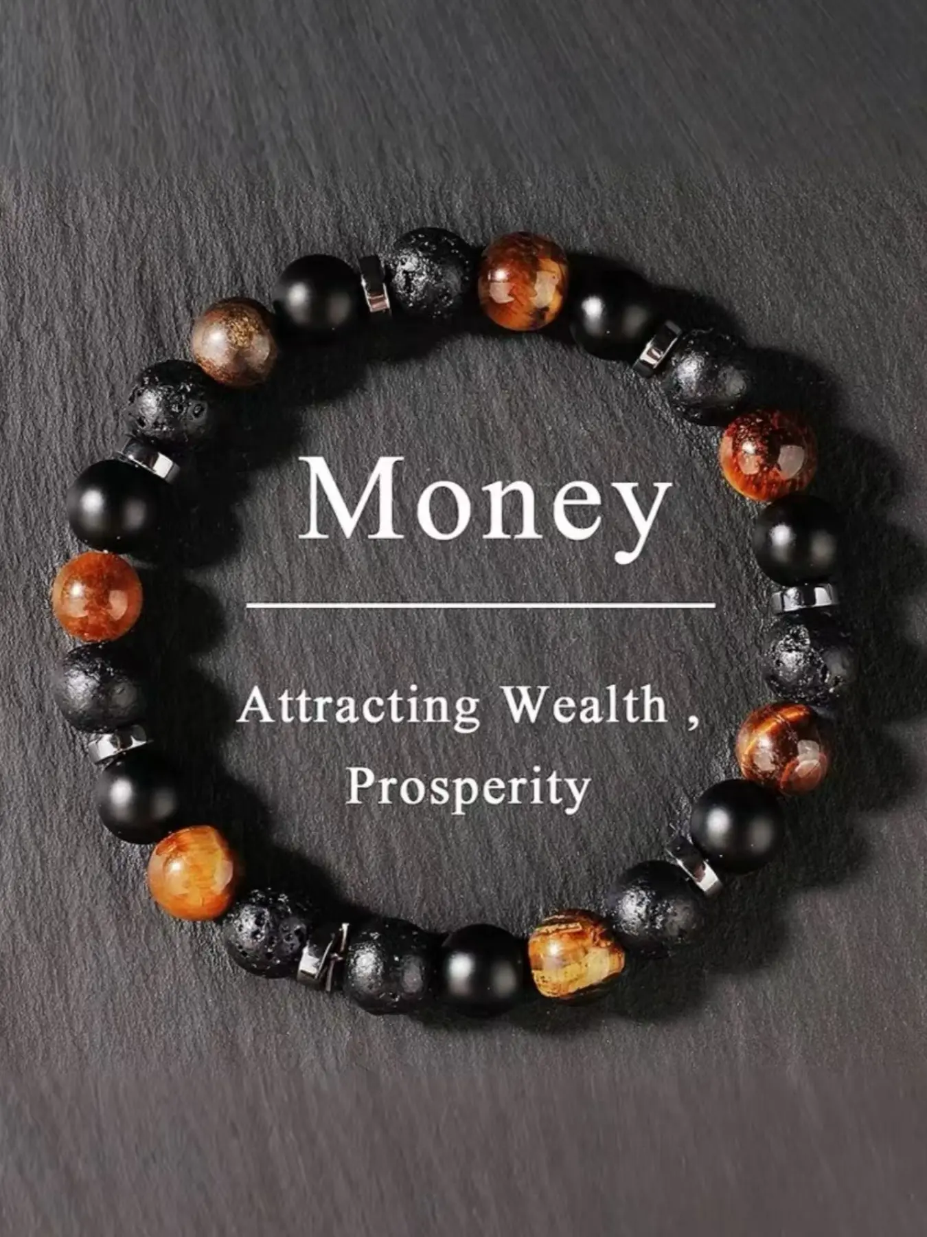 Volcanic Stone Tiger Stripe Beads Bracelet, Healing & Wealth-Attracting Design, Ideal Spiritual Accessory for Men, Energy Beaded Bracelets