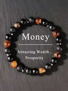 Natural Volcanic Stone Tiger Eye Crystal Beaded Lucky Bracelet, Attracts Wealth & Prosperity, Spiritual Jewelry Gift for Men, Universal Chakra Balance, Healing Crystal Bracelet