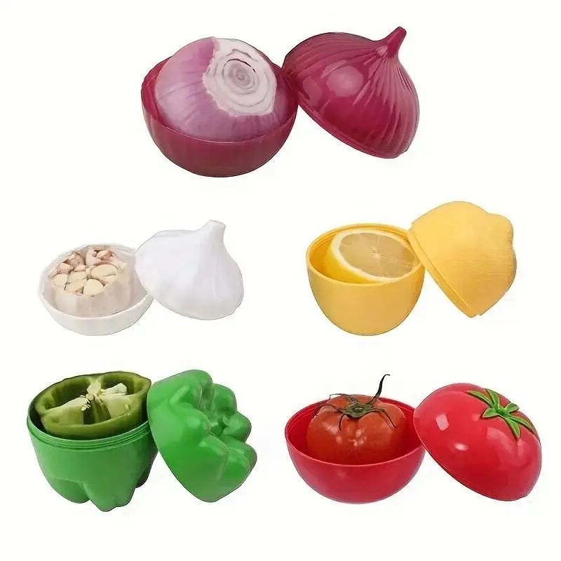 5 Reusable Fruit and Vegetable Shape Storage Boxes, Lemon Avocado Tomato Onion Garlic Keeper, Kitchen Organizer, Food Preservation Containers, Produce Containers, Pantry Storage Containers