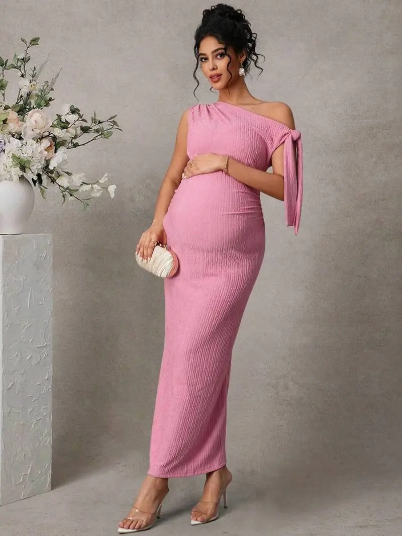 MaterniRIO Elegant Maternity Dress Jacquard Texture Women Spring Summer Valentines Day Wedding Party Baby Shower Pregnancy Outfits