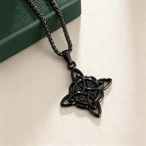 Black Cross Knot Necklace Celtic Knot Necklace For Men and Women Daily Wear Gift.