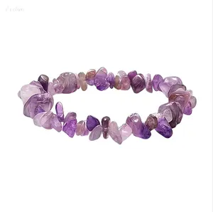 Natural Amethyst Chip Bead Bracelet, Stretch Elastic Crystal Jewelry, Raw Stone Healing Bracelet for Women, Spiritual & Everyday Wear