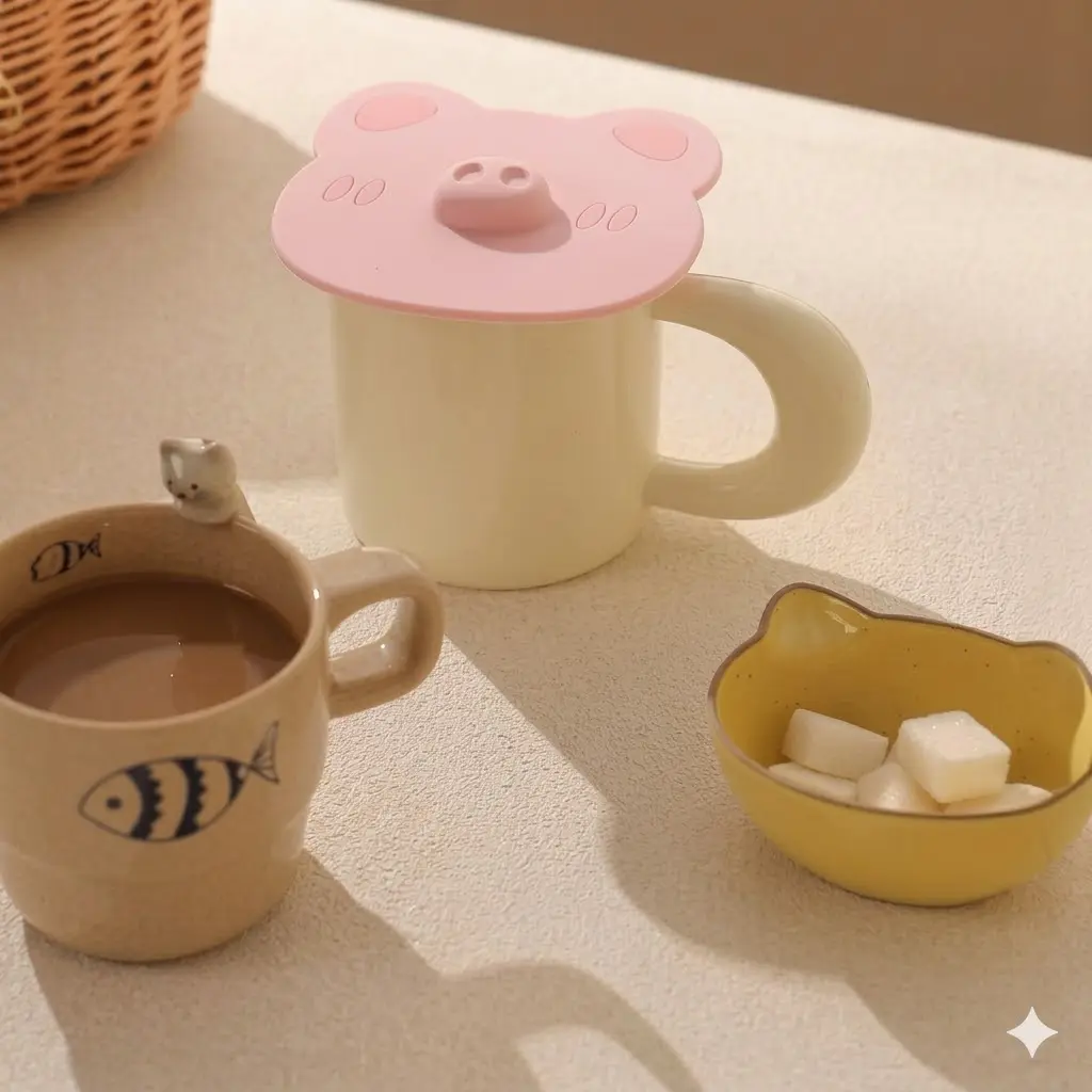 Food-Grade Cute Pig Silicone Cup Lid - Dustproof, Heat-Resistant Universal Fit for Cups, Tumblers - Fun Kitchen Decor, Tumbler