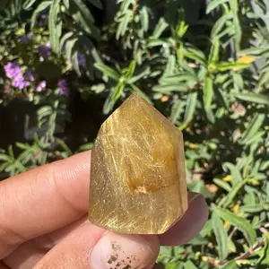 Urban Rutile Rutilated Quartz Crystal Towers with Golden Finish, Natural Coloration, and Unique Form