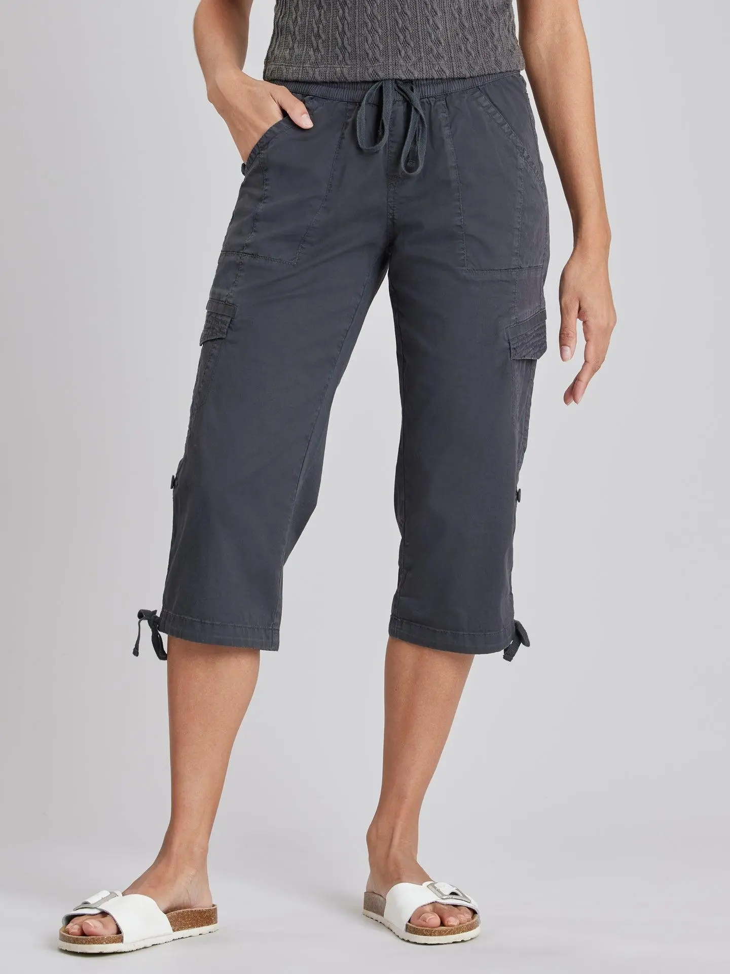 Women’s Convertible Skimmer Pants – Elastic Waist Cotton Utility Capri Pants