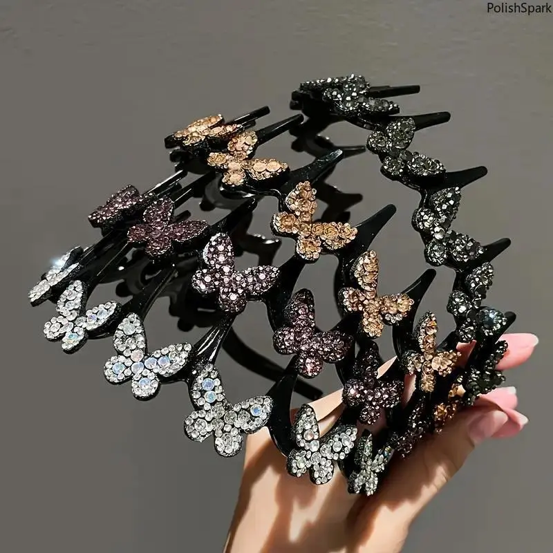 Women's Sports Headbands 4-Pack - Rhinestone Butterfly Resin Hair Clips, Flexible Fit Double-Layer Wraps, Sparkly Accessories for Women, Wedding & Prom Hair Decor, Birthday, Cute, Party tiktokshopbacktoschool