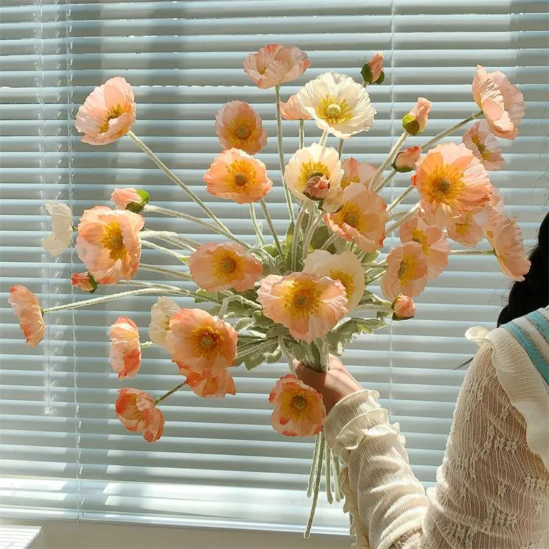 3 pcs artificial poppy flower bouquets, Fake bouquet, Decorative Artificial Flowers, suitable for Valentine's Day gifts, floral arrangements, suitable for home, wedding, indoor and outdoor decoration
