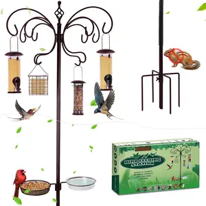 93 Inch Squirrel Proof Bird Feeder Pole Station with 4 Feeders Water Tray Food Tray & Spring for Outdoor Use Enhanced Stability Easy Clean Design