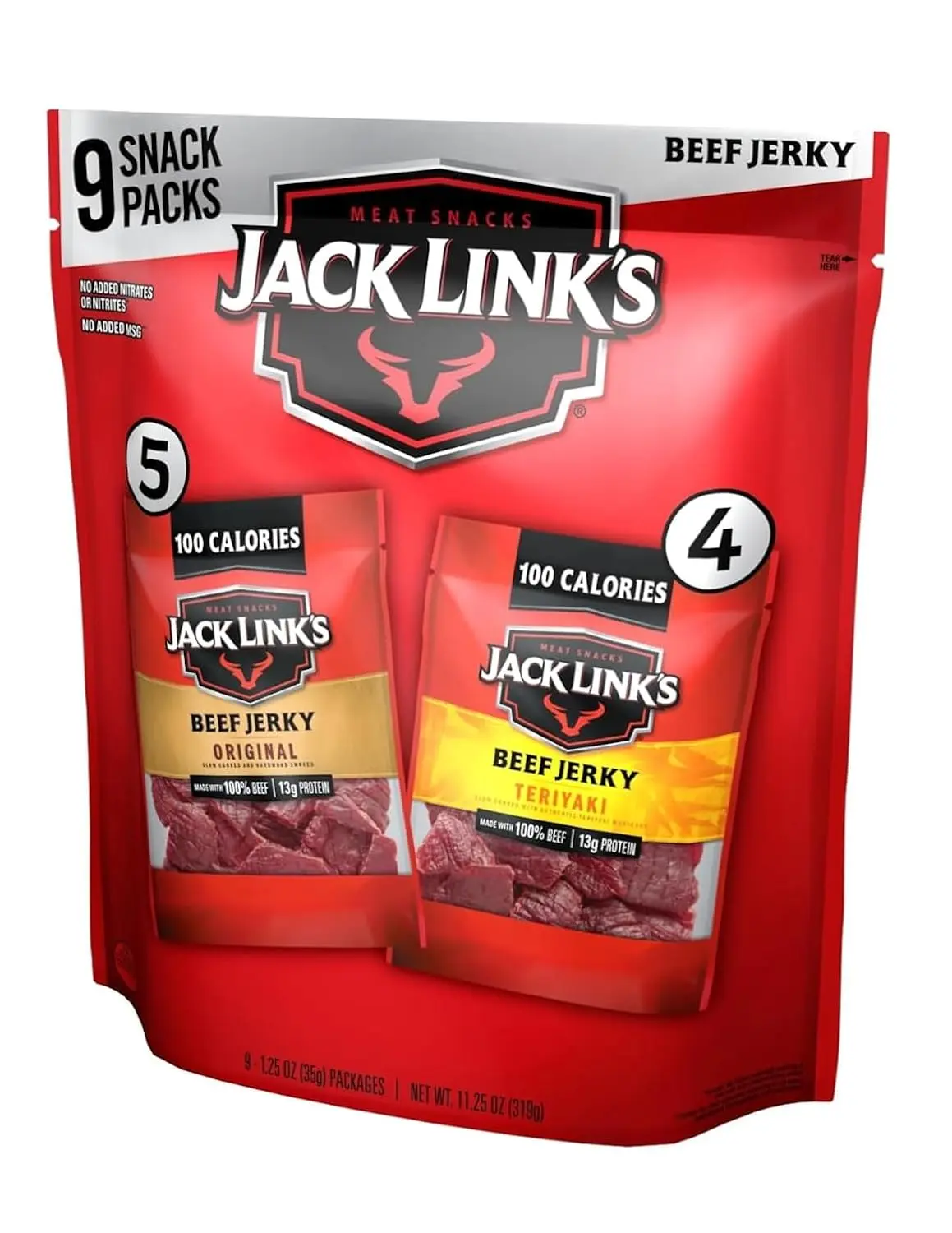 Jack Link's Beef Jerky Variety Pack Includes Original and Teriyaki Jerky, Bulk Protein Snack Bags, Good Source of Protein