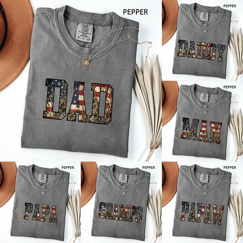 Custom Dad Papa Grandpa Shirt Personalized Hunting Camo Graphic Shirt Tee for Men | Patriotic Family Matching Shirt | 4th of July Independence Day Gift for Dad Grandpa Papa
