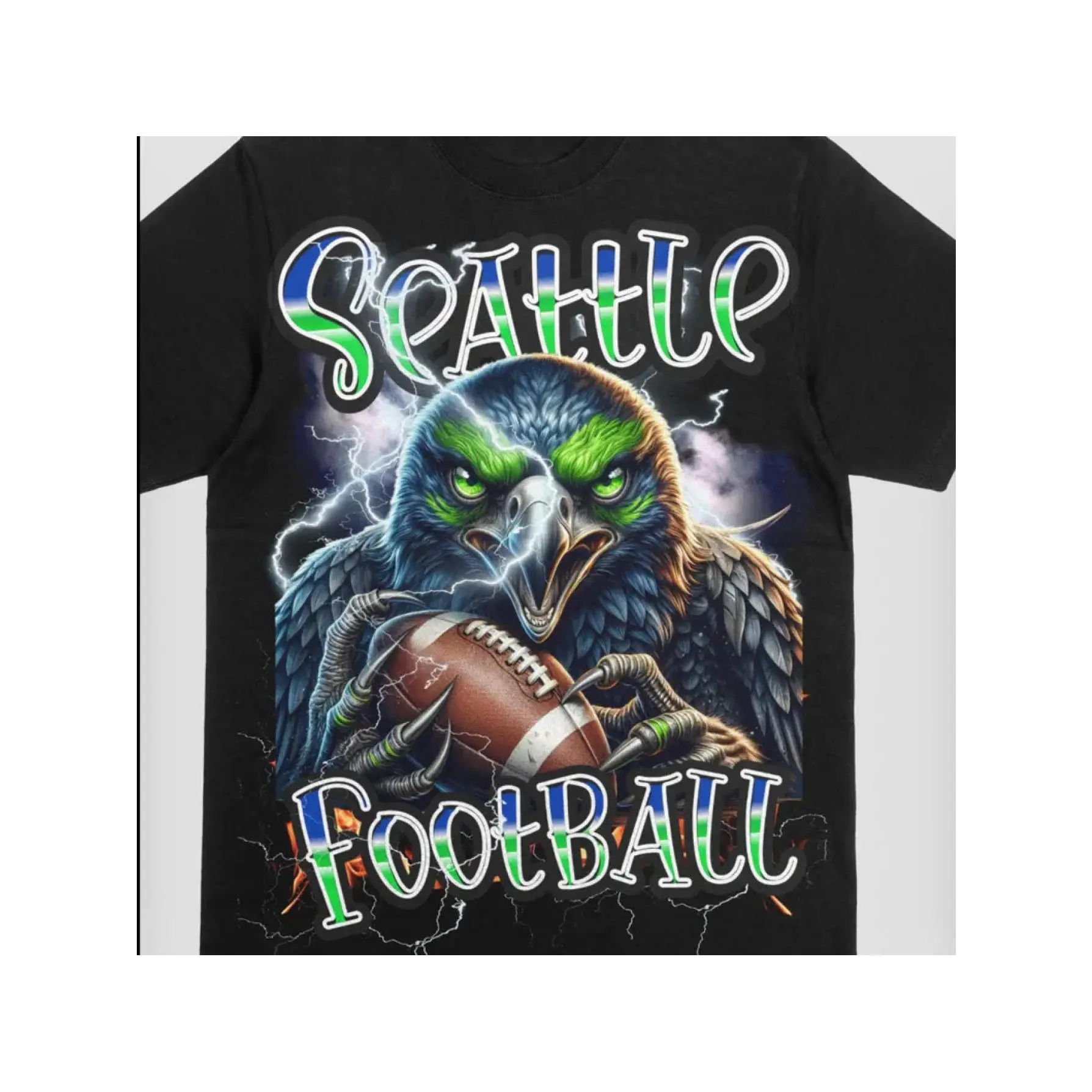 Graphic Tee Seattle Football Team Spirit PNG Logo Clipart - Iconic Mascot Emblem & Logo Print, Casual Round Neck All-Season Fan Apparel, Machine Washable Mascot Design for Game Day Outfits