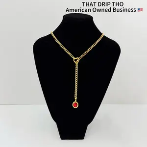Crimson Gem Heart Gold Slip Chain Jewelry Necklace, Adjustable Durable Thick Chain for Couples, Gf, Bf, Fashion Jewelry for Alternative Women & Men, Gothic Girl Chain Daily Collar Necklace, Altfashion Necklace with Pull Chain