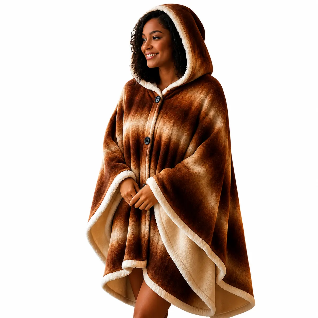 Knotted Hooded Sherpa Throw Blanket - 100% EF-Velboa Micro Polyester, Soft Extra Thick Plush Lining, Built-In Hood, Generous Size Coverage, Durable, Machine Washable, Elegant Prints, Ideal for Winter Warmth & Gifting