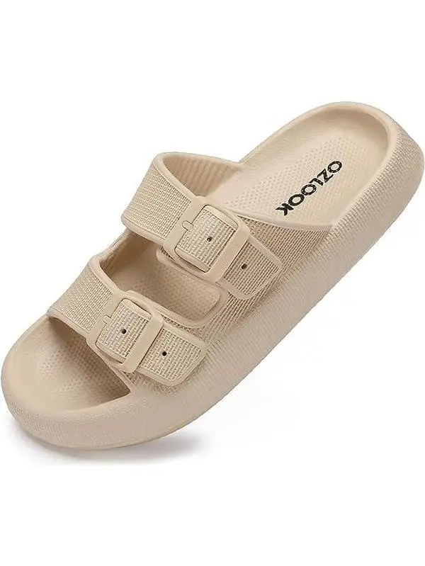 Thick Platform EVA Sandals Non Slip Cushioned Slippers Indoor Outdoor  | Adjustable Buckle Cloud Slides Women,Unisex Thick-Sole Adjustable Double Strap Slides - Women's Slippers, Pillow Cushioned Bathroom Footwear, Comfortable Shoes