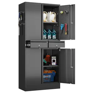 Aobabo 71" H×30" W×15" D Metal Storage Cabinet and   Furniture Organization  with 2 Drawers,  kitchen pantry cabinet   kitchen pantry cabinet,drawers for bedroom,Locking Steel Storage Cabinet with 2 Adjustable Shelves and 8 Hooks for Garage, Office, Black