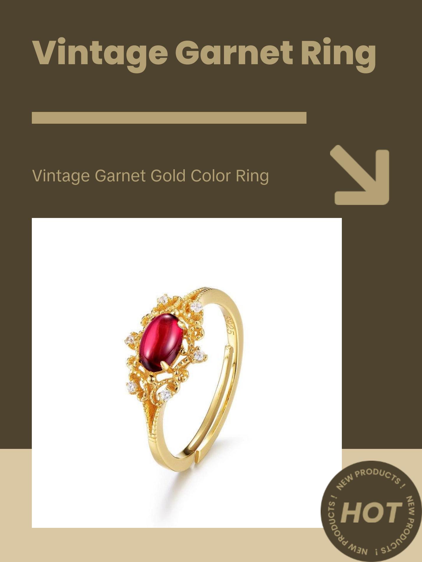 Garnet Oval Cut Vintage Style Adjustable Ring