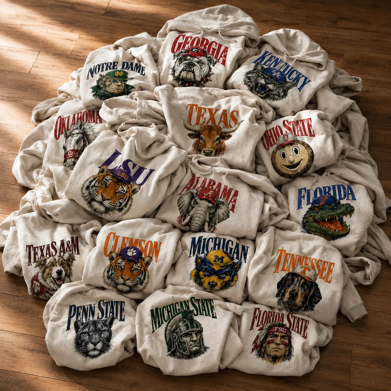 Vintage College Mascot Hoodie, Retro University Football Graphic Sweatshirt, Sand Color Collegiate Team Hoodie, Distressed Varsity Mascot Pullover, Game Day Sports Fan Apparel, Unisex Campus Hoodie