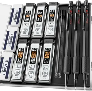 0.7mm Mechanical Pencil Set, 3 count Metal Mechanical Pencils 0.7mm with 6 Tubes HB & 2B Lead Refills,Erasers, Weatherproof Artist Pencils with Case for Outdoor Writing Drafting Drawing