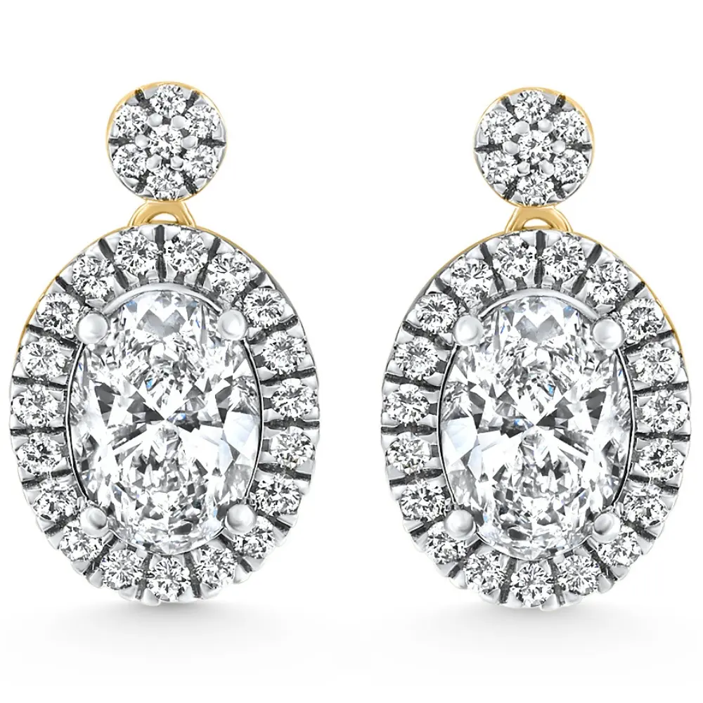 3 1/2Ct Oval Halo Dangle Diamond Earrings Yellow Gold Studs Lab Grown