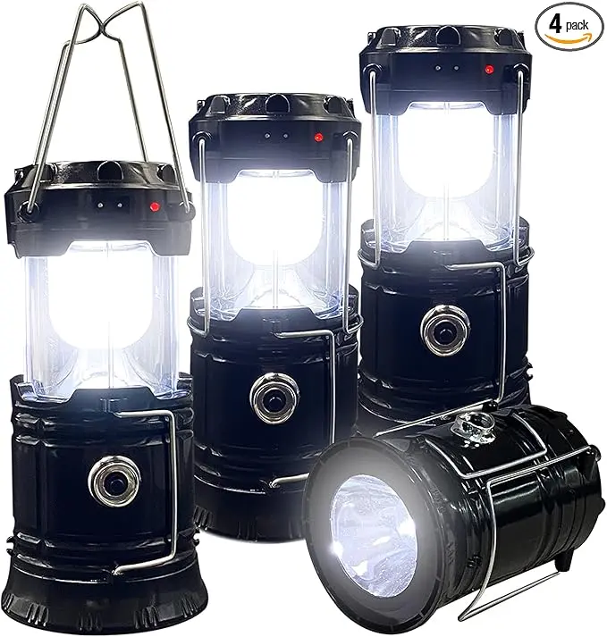 4-Pack Collapsible Solar LED Camping Lantern, USB Rechargeable Hanging Emergency Flashlight Lights For Camping, Hurricanes, Power Outages, Indoor And Outdoor Daily Use