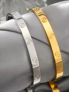 Minimalist Geometric Design Stainless Steel Bracelet, Fashion Men's Jewelry for Party, Trendy All-match & Exquisite Jewelry for Birthday Gift, Bangles Bracelets, Elegant Minimalist Bangle