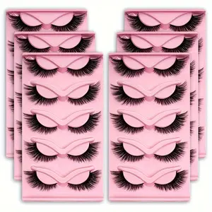 3 Packs of 15 Pairs Long Cat Eye Lashes Wispy Elongated Thick Dramatic False Eyelashes for Sultry Look Reusable Strip Lashes for Glamorous Eye Makeup Mother's Day Gift Clear Lightweight Cosmetic
