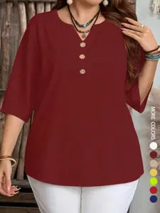 Women's Casual Simple Shirt, Perfect for Spring Summer Fall, Valentine's Day Gift, Pure Color Solid V-Neck Blouse, Plus Size Fashion Top