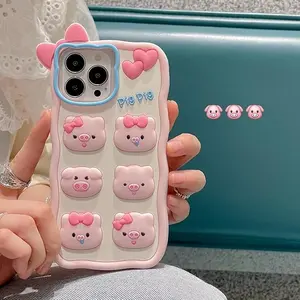 Case for iPhone 11 ,12 ,13 ,14 ,15....,3D Pig Kawaii Phone Cases Funny Cute Cartoon 6 Piglets Cover Soft Silicone Gel Drop Bow Knot Lens Protection Case for iPhone