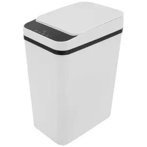 Bathroom Trash Cans with Lid Touchless Automatic Motion Sensor Small Garbage Can, Smart Electric Plastic Narrow Garbage Bin for Living Room Bedroom Office Kitchen (White)