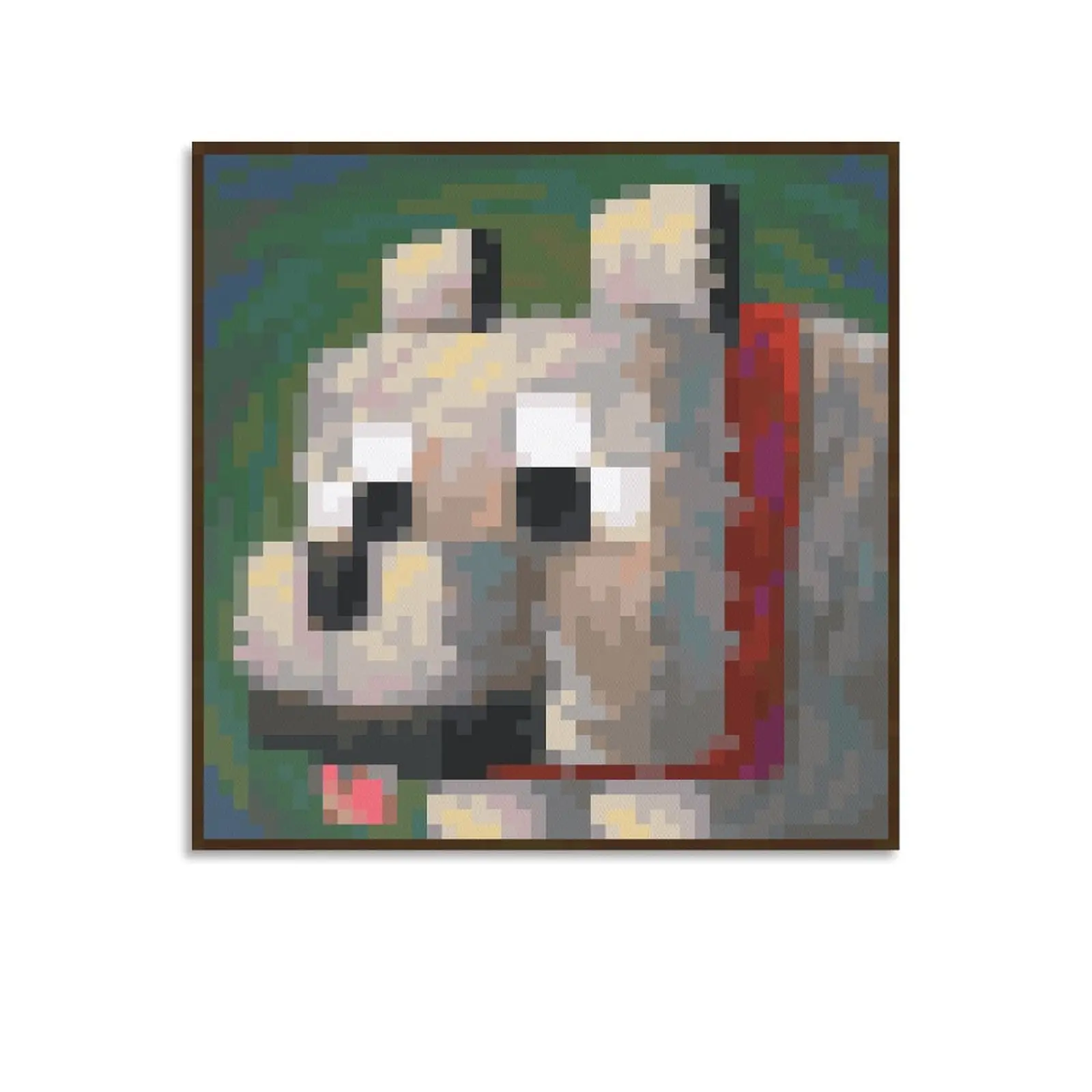 Minecraft Retro 8-Bit Pixel Dog Frameless Canvas Print - 10"x10" (25x25cm) Gaming Room Wall Decor, Otaku Style Fantasy Aesthetic Man Cave Gift for Nostalgic Gamer Pet Enthusiasts, Man Cave Decor, Pixelated