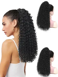 20 Inch African Curl Drawstring Ponytail Extension, Medium Length Kinky Curly Fake Hair, High Temperature Heat Friendly Synthetic Hairpieces, Women, Daily & Party Use
