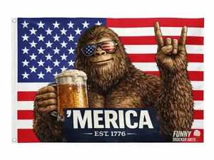 MERICA Bigfoot American Flag – Patriotic Truck Garage & Mud Muddin Sasquatch Flag – Perfect Gift Freedom Lovers Funny Flag tapestry banners mens
