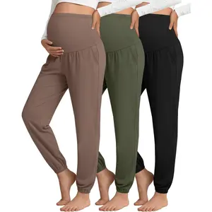 3 Pack Women's Maternity Pants Maternity Jogger Sweatpants Over The Belly Stretchy Pregnancy Pants with Pockets