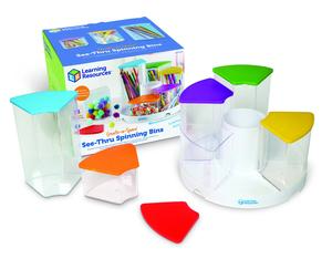 Learning Resources Create-a-Space See-Thru Spinning Bins, Set of 6 Unique Sizes for Organization of Supplies at Home, Work, or School