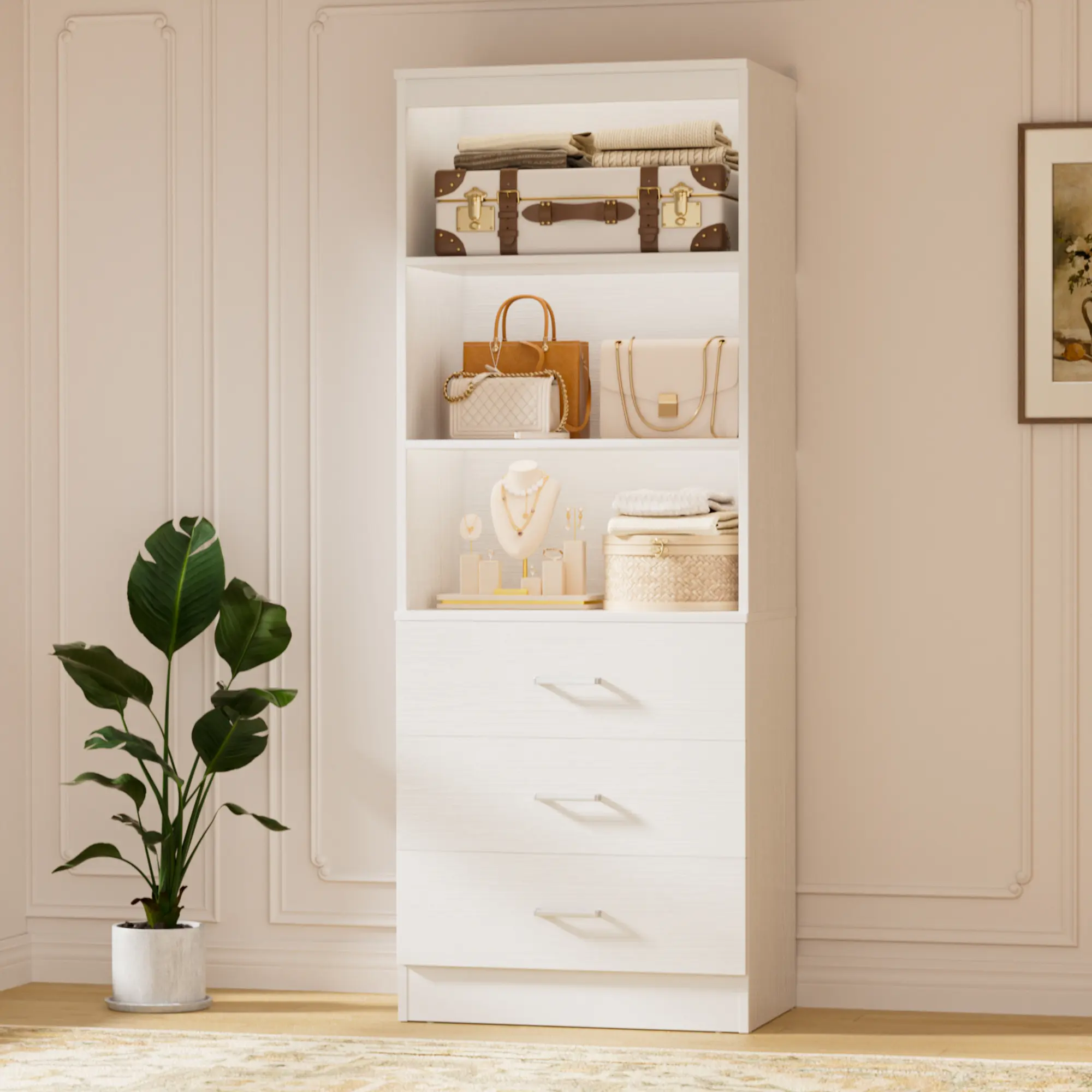 23.6" Closet Drawers System, Wood Closet Organizer System with 3 Drawers, Modular Small Walk-in Closets Storage Unit, (23.6" L x 13.8" W x 71" H)