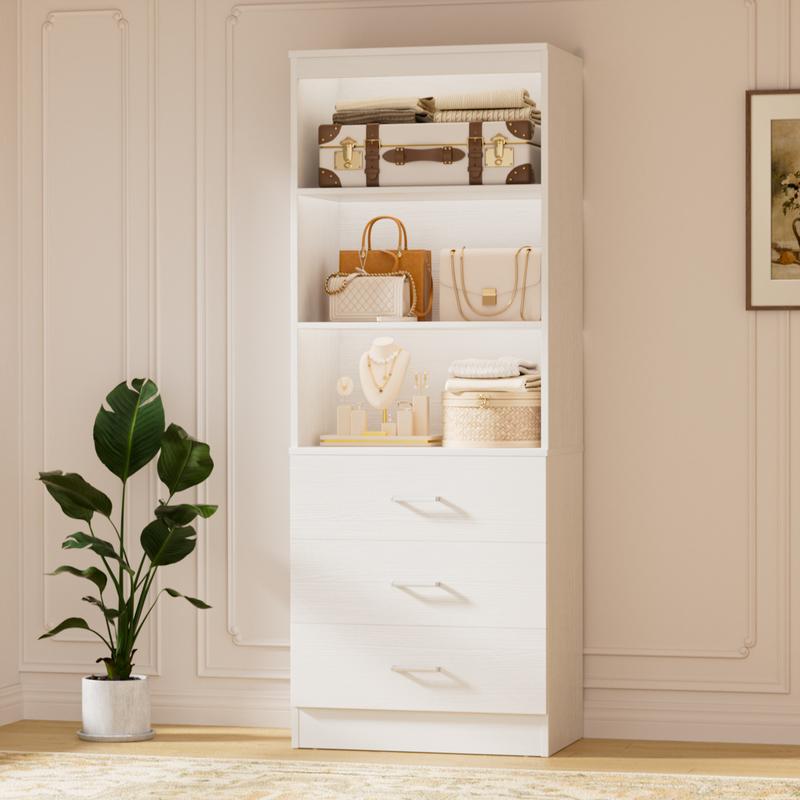ISUNIRM 23.6" Wood Closet Storage System - 3-Drawer Cupboards Cabinets Dresser, Modular Unit with Metal Handles, Wipe-Clean Wood Finish, 3drawer Sorting Drawer for Clothes, 23.6x13.8x71", Included Kit Gets Setup Started Fast for Small Walk-ins