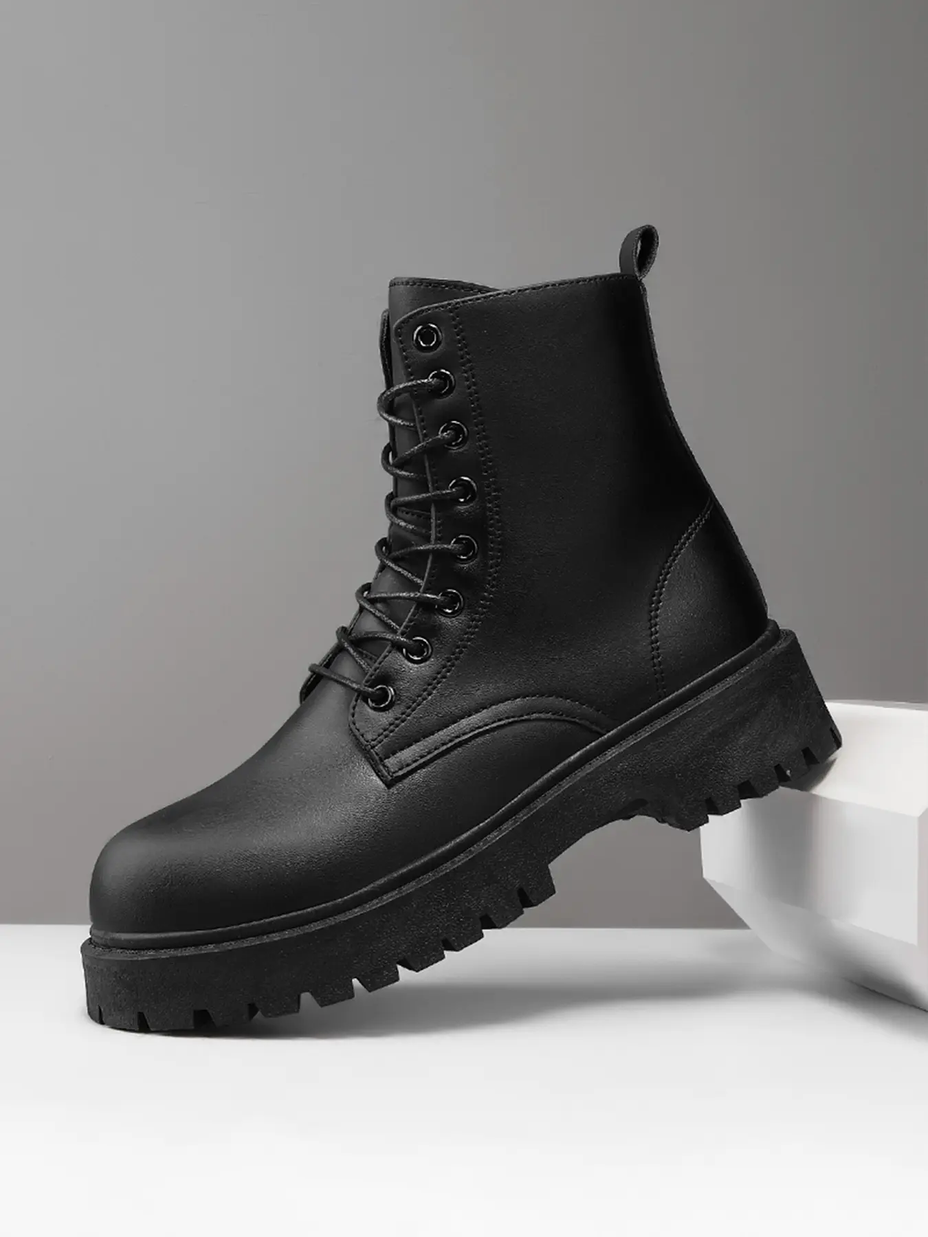 Men's High-Top Ankle Boots, Casual Sporty Boots, Fashionable Boots, Lace Up Boot, Autumn New British Style Retro Versatile Casual Thick Sole Height Increasing Shoes, Men's Fashion Footwear, Walking Shoes