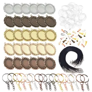 60 Pcs Pendant Tray Kit – 30 Oval Bezel Blanks & 30 Glass Cabochons for Memorial Jewelry, Wedding Bouquet Charms & Photo Cameos