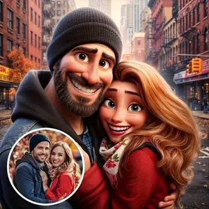 2D Flat Custom Cartoon Style Canvas Poster with Your Photo- Wooden Frame, Perfect for Weddings, Pets& Family Memories- Personalized Wall Art Decoration for Home, Office, or Gift, Indoor/Outdoor Use, Farmhouse/American Art Decor