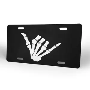 Hanging Loose Sand Skull Hand (1) License Plate Aluminum Front Plate - 6X12 - Inch Polished Metal Standard Plate, Easy to Install, Decorative Use Only, Made in USA