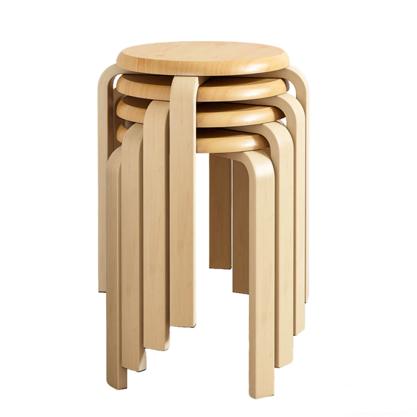 Stackable Bentwood Stool Set of 4, 18" Round Backless Nesting Stools, Anti-Slip Felt Pads, Natural Wood Finish, Stacking School Chairs for Classroom, Dining Room, Kitchen, Multipurpose Use, Dining Room Chairs for Kitchen, Dining Room