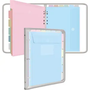 Document Organizer, Soft PVC Binder with 12 Colorful Pockets - Zipper Binder 3 Ring with Dividers Letter Size (11'' x 8.5'')-Large Capacity Cute Folder for School, Office &  Use (Grey)