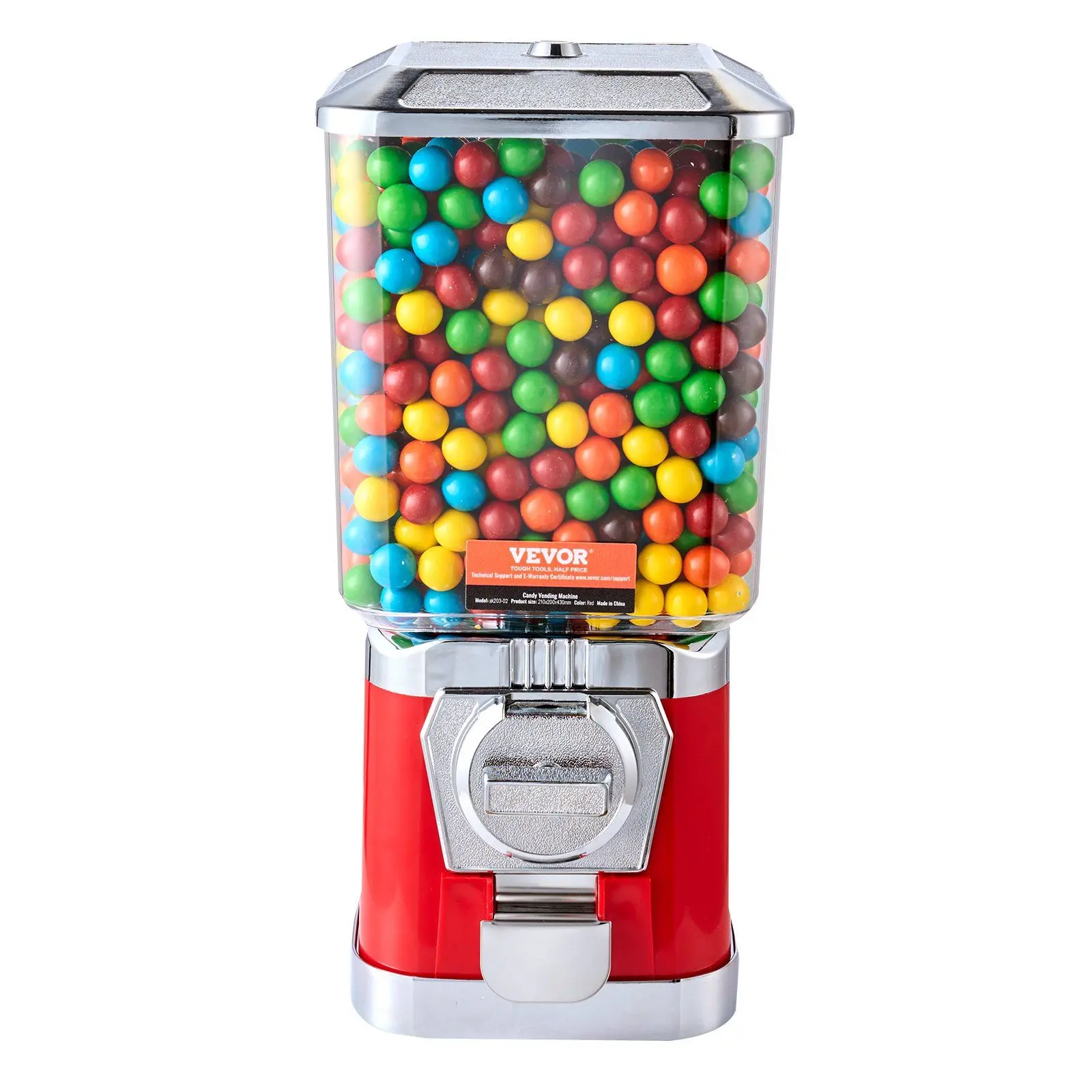 VEVOR 17" Red High-Capacity Coin-Operated Gumball Machine - Durable Vintage Candy Vending Machine with Exit Chute with Baffle, 180-Degree Rotating Knob, 25-Cent Transaction, Profit-Increasing Tool Accessory, Increases Profits, Party Prize Machines