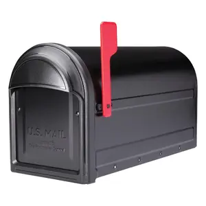 212 MAIN Outdoor Post-Mounted Mailbox, Galvanized Steel Construction, Rust-Resistant, Powder-Coated Black, 11x8.8x20.6 in.