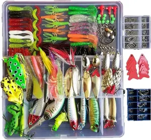 275pcs Fishing Lure Set Including Frog Lures Soft Fishing Lure Hard Metal Lure VIB Rattle Crank Popper Minnow Pencil Metal Jig Hook for Trout Bass Salmon with 1 Tackle Box