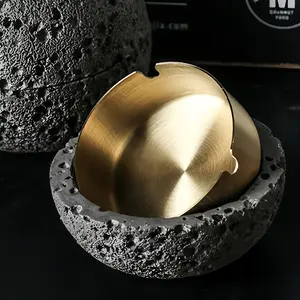 Nordic Industrial Minimalist Concrete Ashtray, Artisan-Made, Removable Stainless Steel Bowl, Anti-Fly Ash Lid, Easy Clean, Durable Decor, Gift, Ornaments