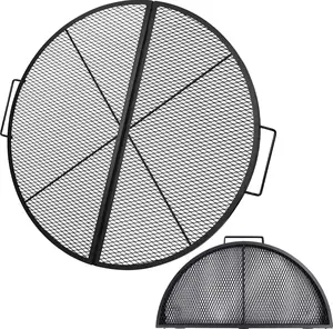 X-Marks Fire Pit Cooking Grill Grates Portable, Heavy Duty Folding Round Campfire Grill Grate, Firepit Grill Grate with Handles for Outdoor BBQ Picnic, Black