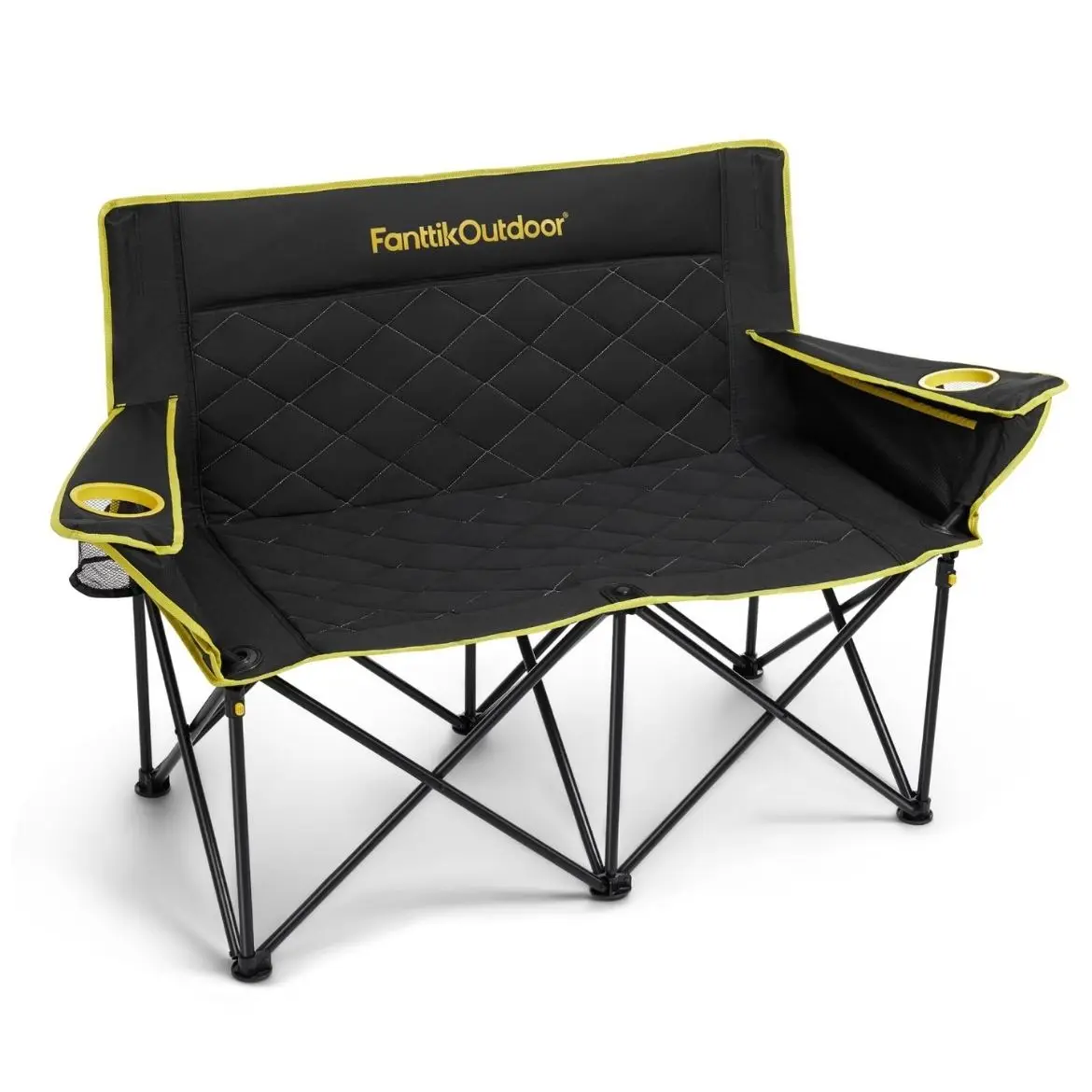 Fanttik Zeta L11 Duo Pro 2-Person Camping Loveseat, Heavy-Duty Oversized Folding Campchair in 600D Oxford Fabric, Supports 600 lbs with Snap-Lock Frame, Cup Holders & Carry Bag, 600D Fabric, Outdoor Patio, Large Size, Two Seats