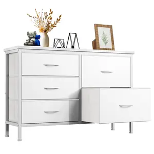 Modern 5-Drawer Fabric Cabinet with Metal Frame - Modern Accent Cabinet, Storage Organization Unit, Room Storage for Bedroom Clothes, Living Room TV Stand
